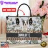 Boston Terrier Dog Bior Leather Handbag With Flowers And Butterfly