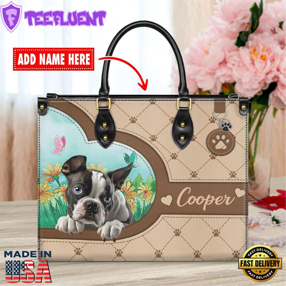 Boston Terrier Dog Duccy Dog Lover Leather Handbag