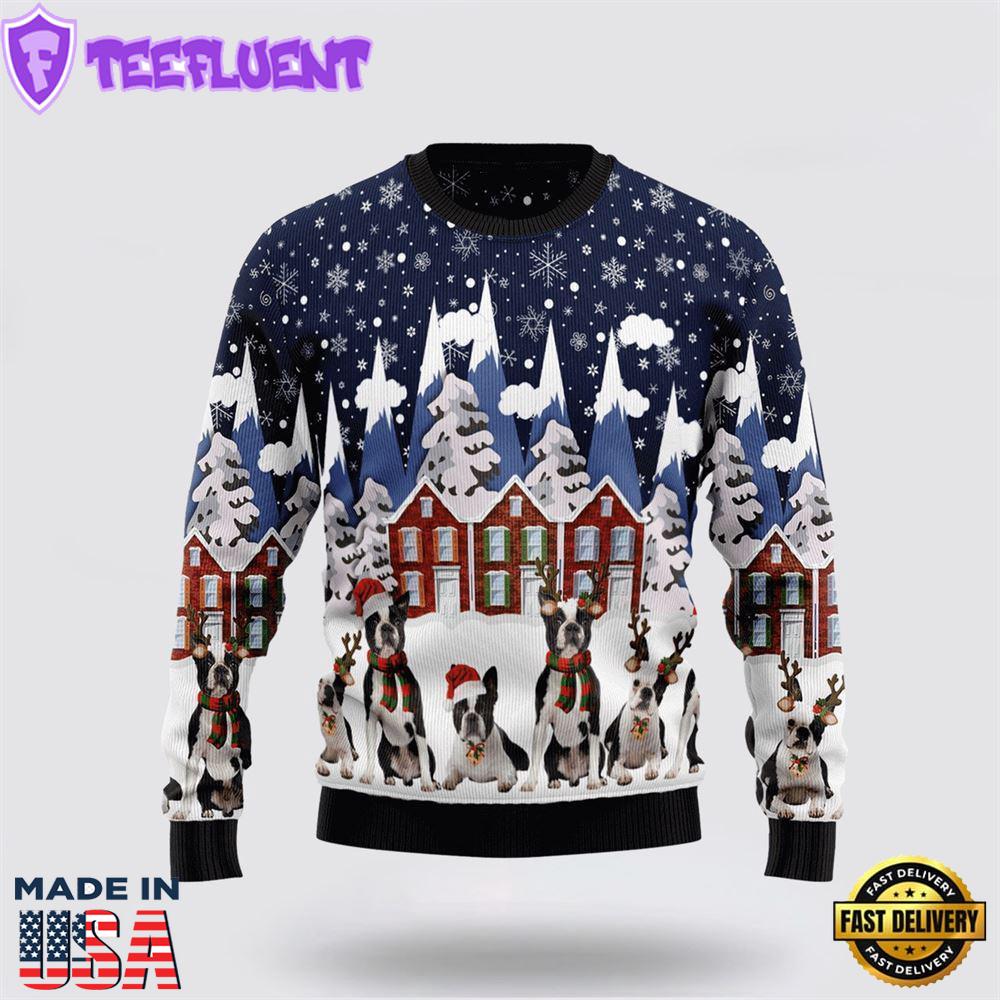 Boston Terrier Family Ugly Christmas Sweater For Men And Women