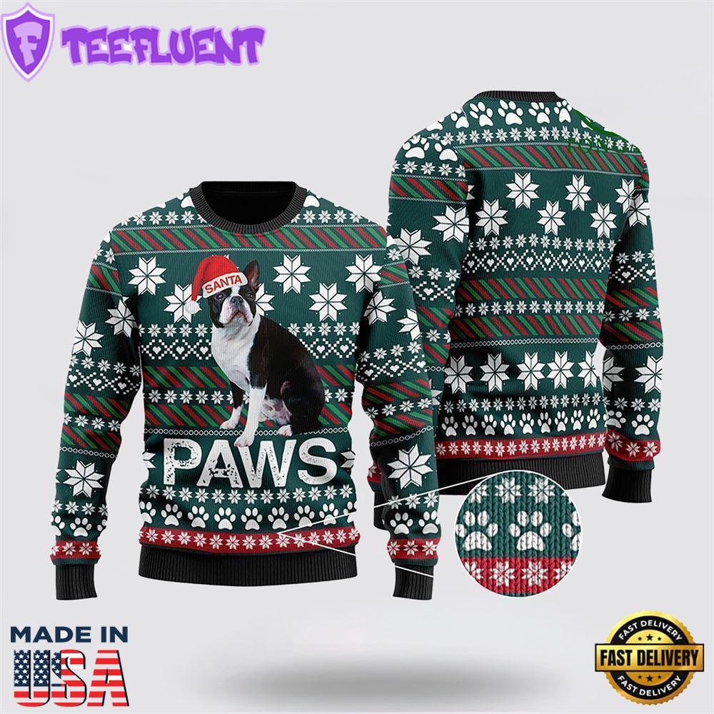 Boston Terrier Santa Printed Ugly Christmas Sweater For Men And Women