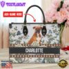 Boxer Dog Bior Leather Handbag With Flowers And Butterfly