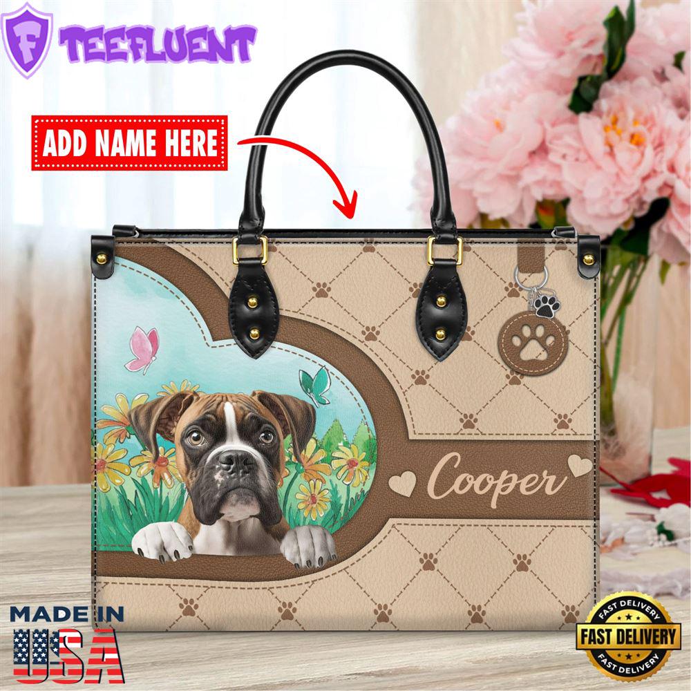 Boxer Dog Duccy Dog Lover Leather Handbag