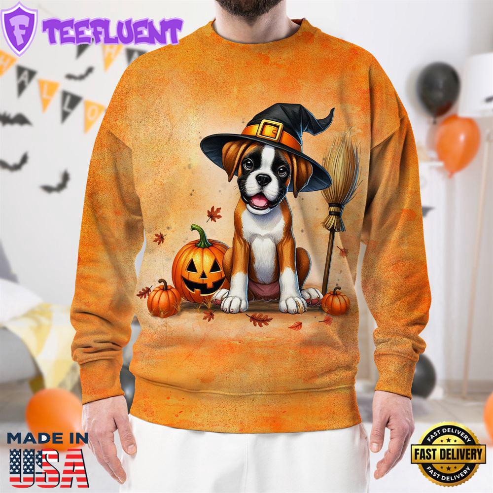 Boxer Dog In Spooky Autumn Halloween 3D Shirt