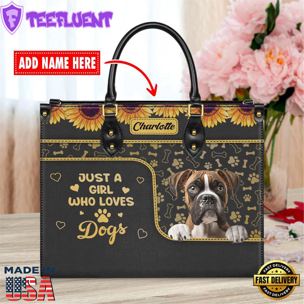 Boxer Dog Just A Girl Who Loves Dogs Leather Handbag