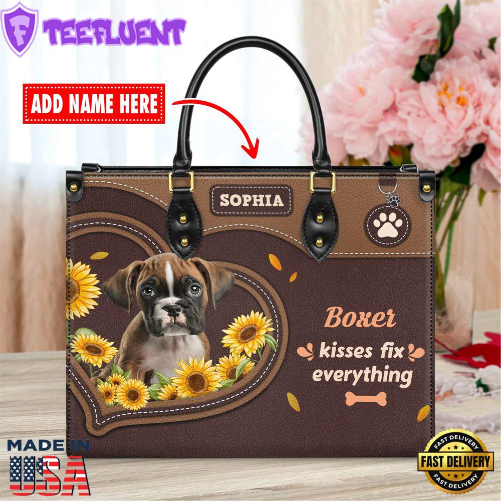 Boxer Dog Kisses Fix Everything Leather Handbag