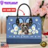 Boxer Dog Lover Leather Bag With Daisy Flowers