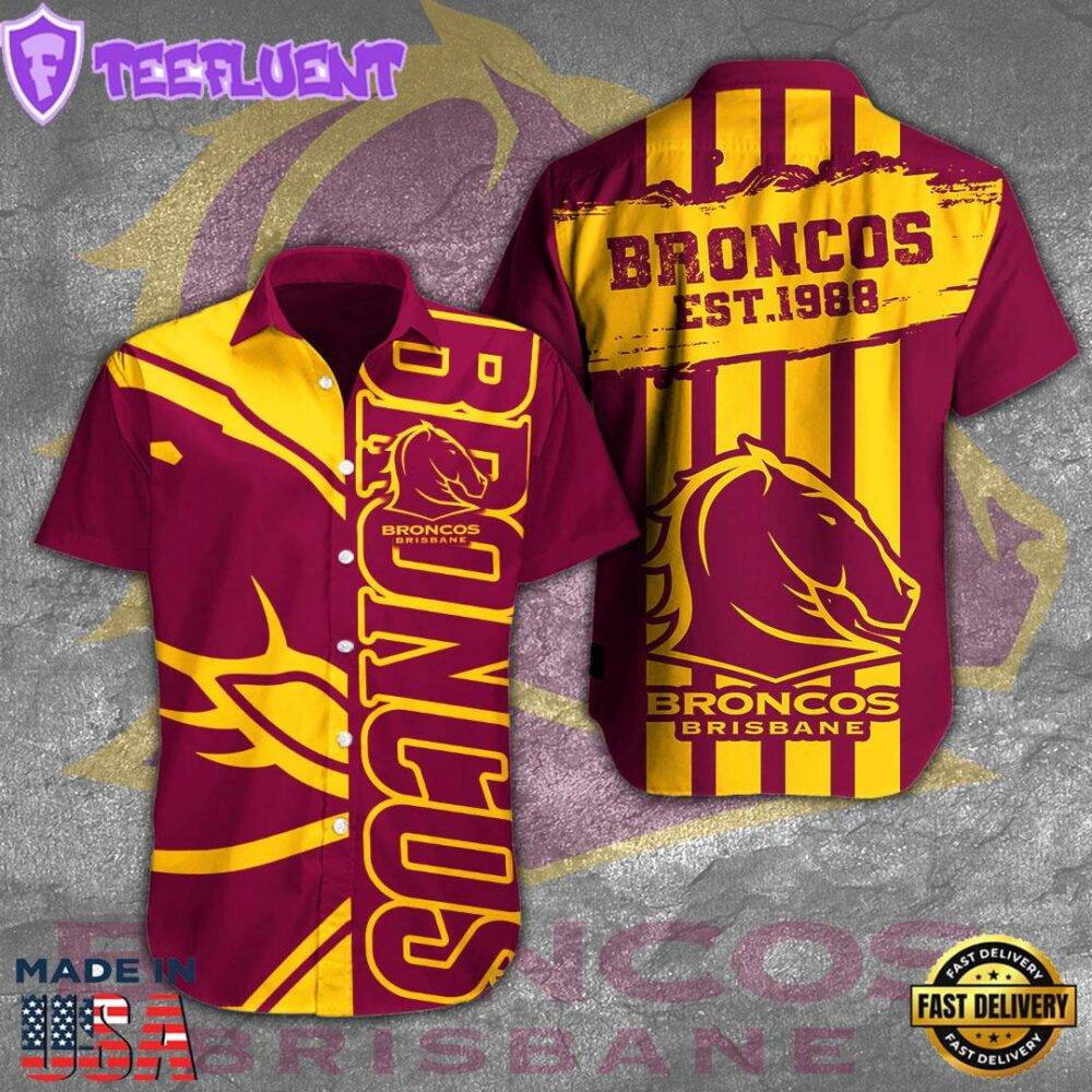 Brisbane Broncos Short Sleeve Dress Shirt For Fans