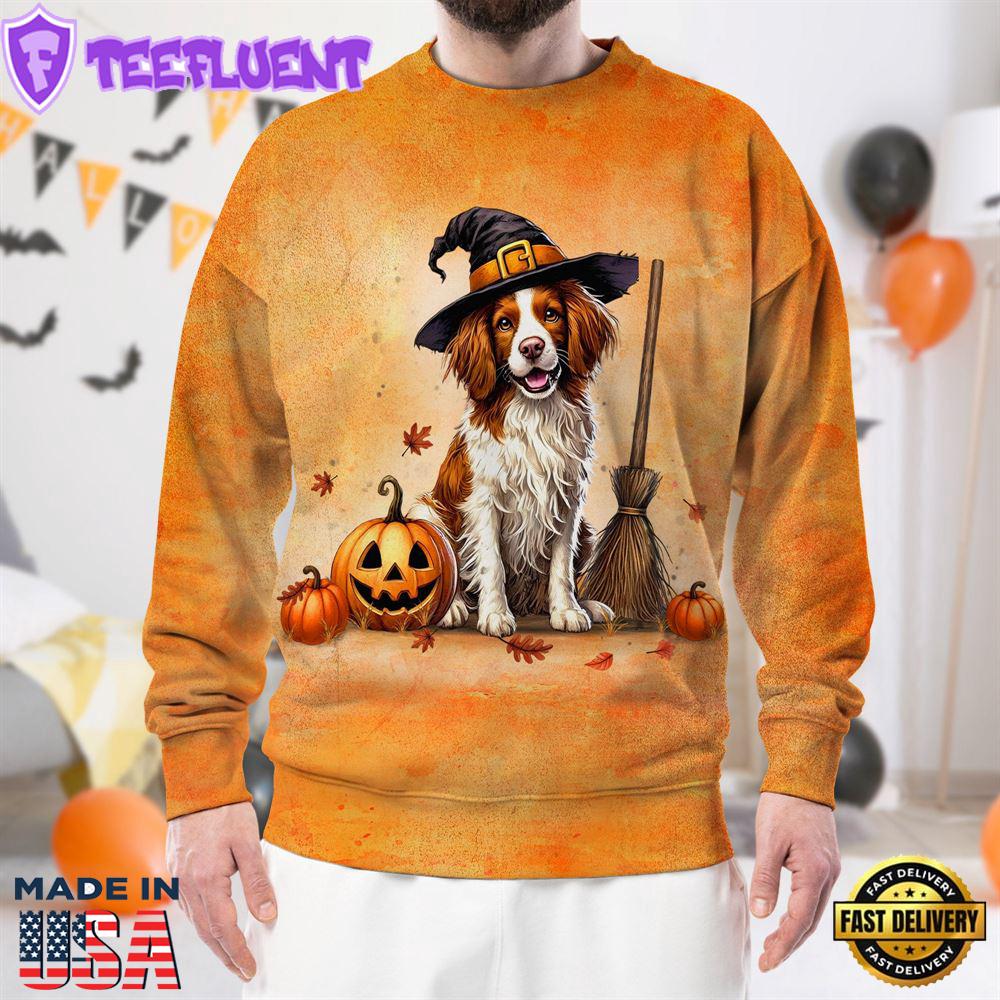 Brittany Dog In Spooky Autumn Halloween 3D Shirt