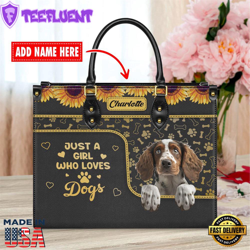 Brittany Dog Just A Girl Who Loves Dogs Leather Handbag