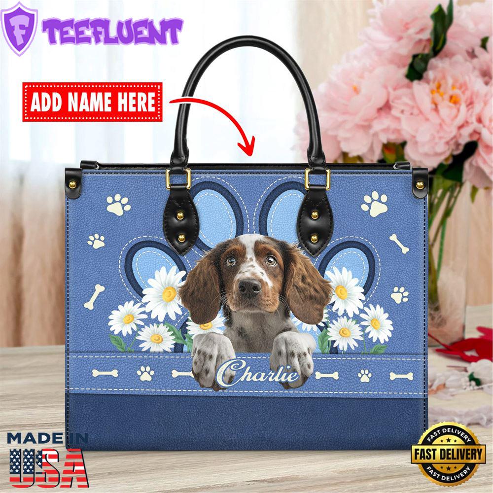 Brittany Dog Lover Leather Bag With Daisy Flowers