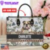 Bull Dog Bior Leather Handbag With Flowers And Butterfly