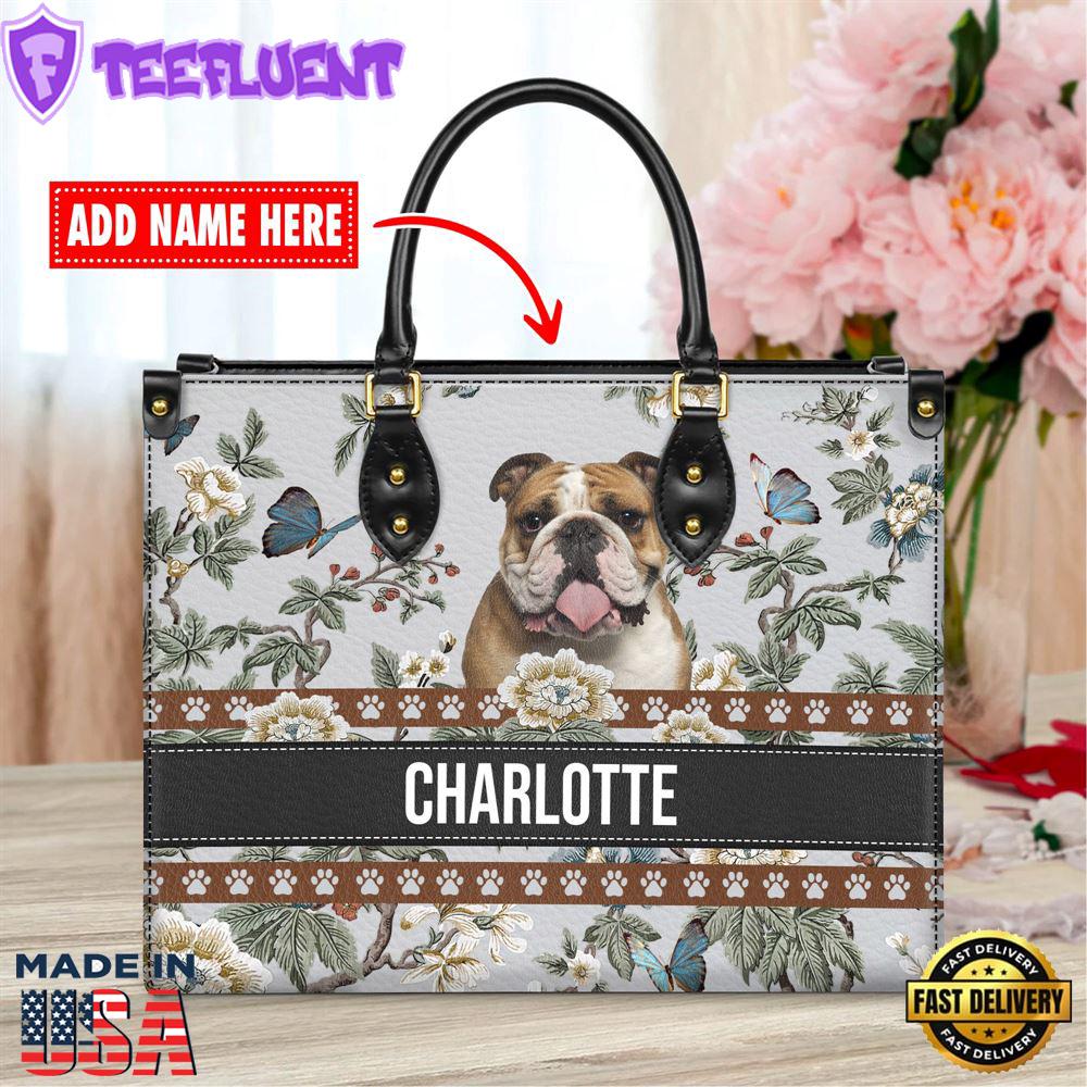 Bull Dog Bior Leather Handbag With Flowers And Butterfly