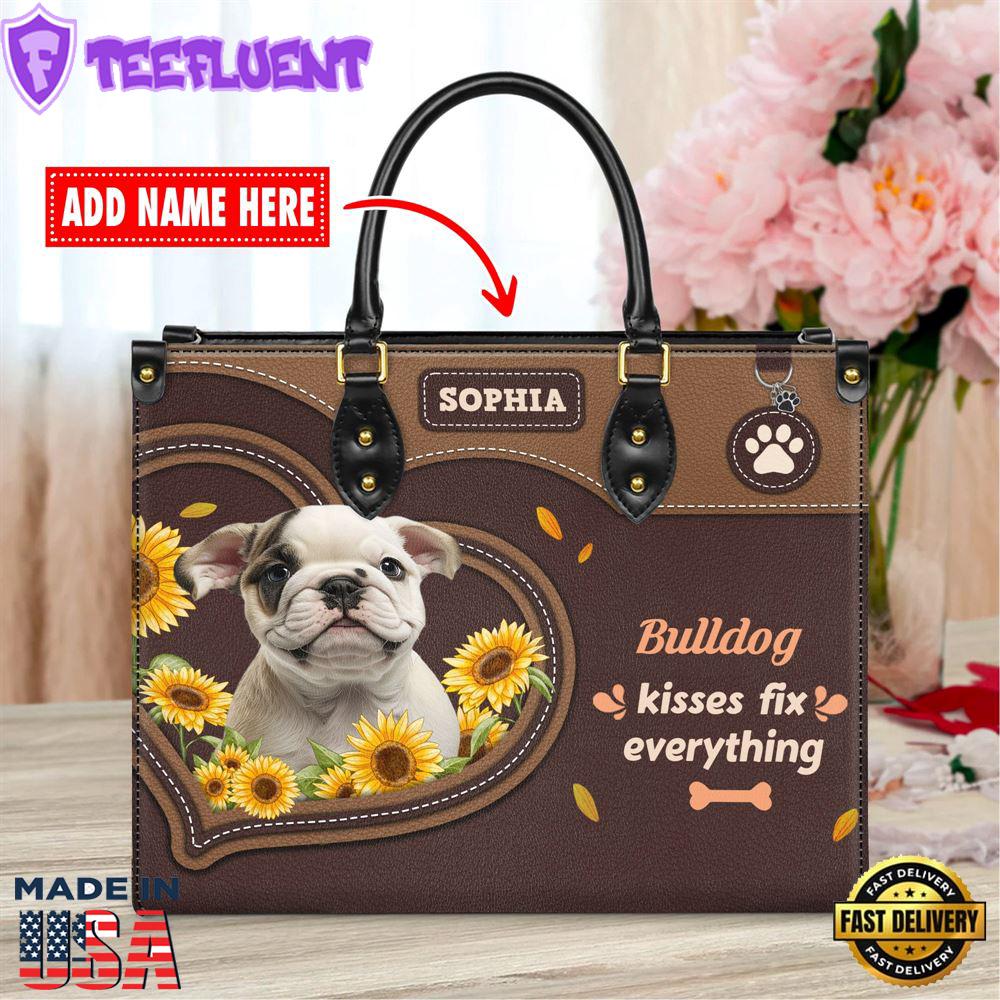 Bull Dog Kisses Fix Everything Leather Handbag