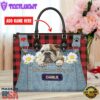 Bull Dog This Human Belongs To Leather Handbag