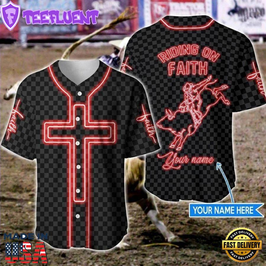 Bull Riding Bull Riding On Faith Cross Custom Baseball Jersey