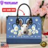 Bull Terrier Dog Lover Leather Bag With Daisy Flowers
