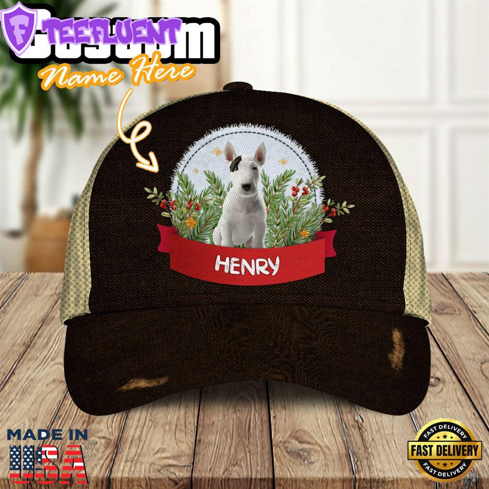 Bull Terrier Dog Playful In The Bushes 3D Cap