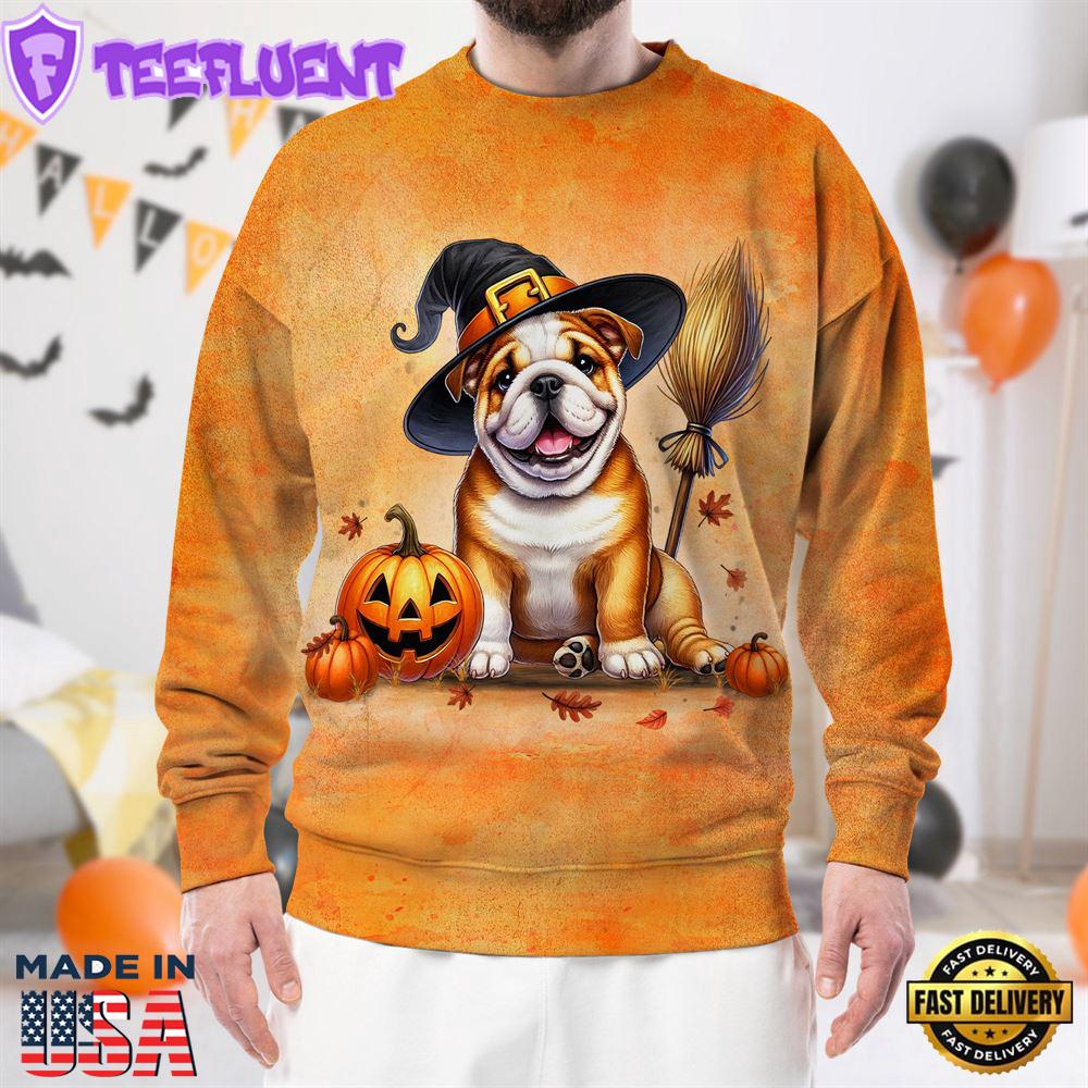 Bulldog In Spooky Autumn Halloween 3D Shirt