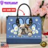 Bulldog Lover Leather Bag With Daisy Flowers