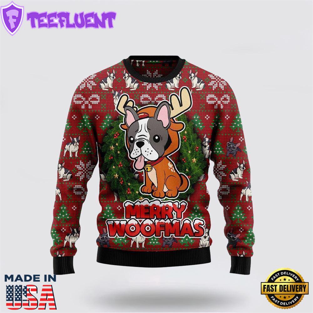 Bulldog Reindeer Ugly Christmas Sweater For Men And Women