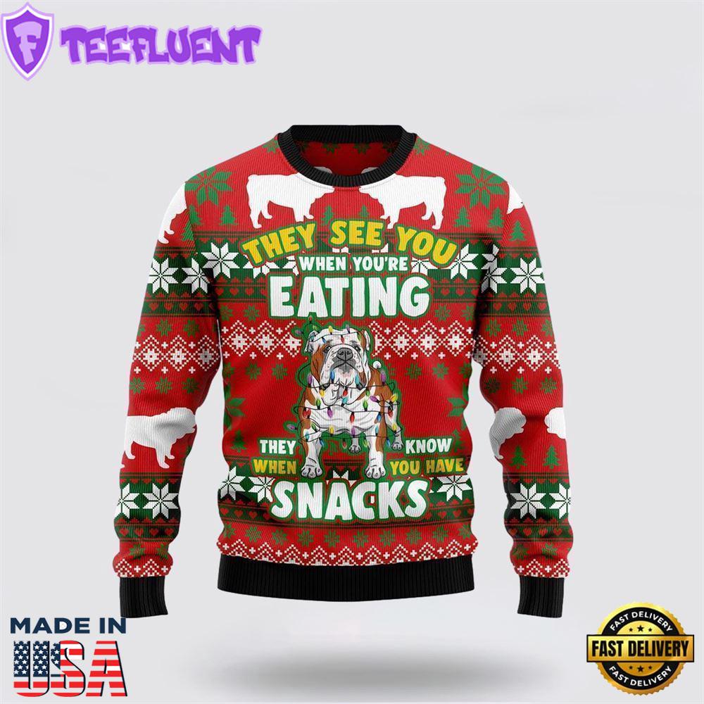 Bulldog Snacks Ugly Christmas Sweater For Men And Women