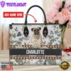 Bullmastiff Dog Bior Leather Handbag With Flowers And Butterfly