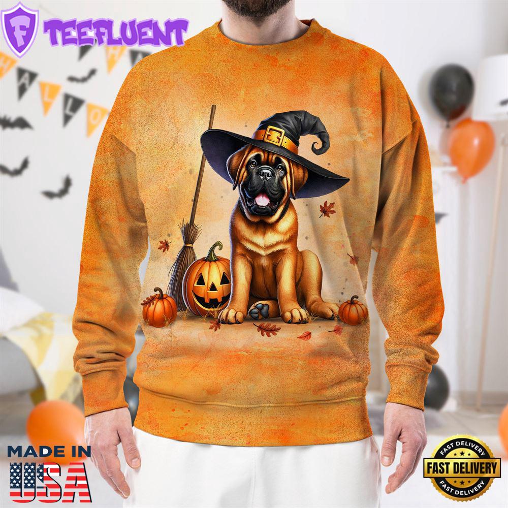 Bullmastiff Dog In Spooky Autumn Halloween 3D Shirt