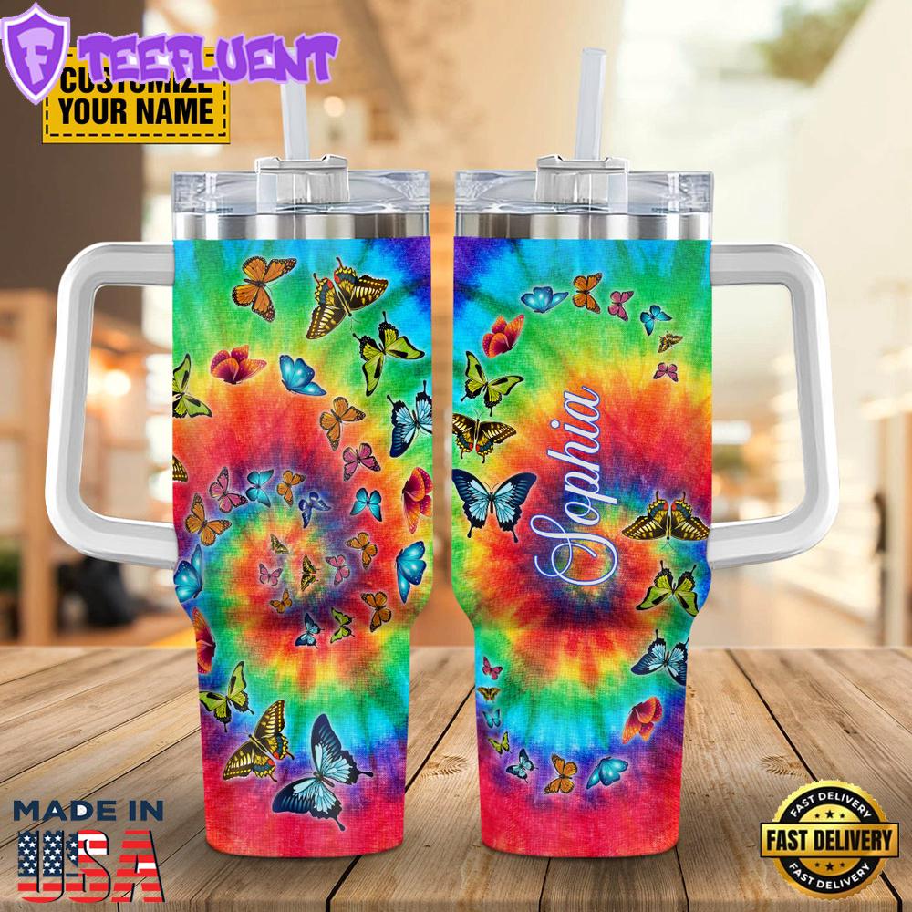 Butterfly Tie Dye Customized Stanley Tumbler 40oz