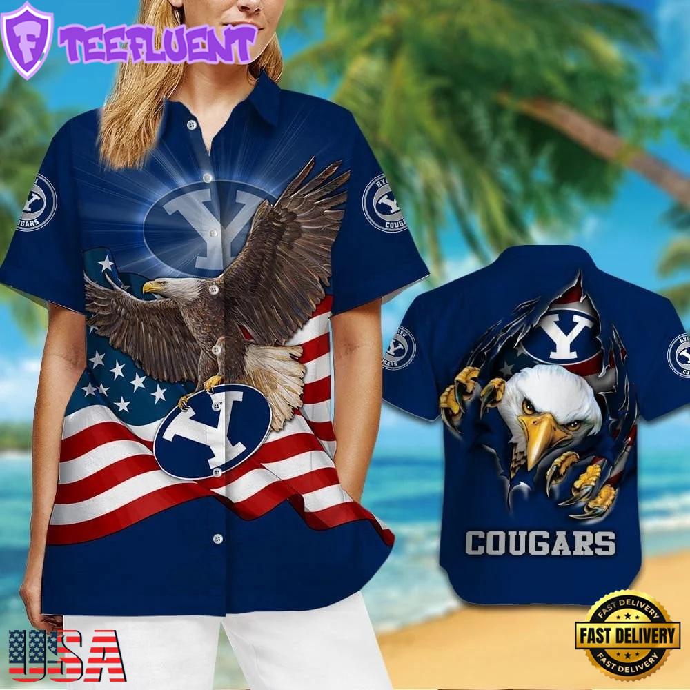 BYU Cougars Eagle US Flag Hawaiian Shirt