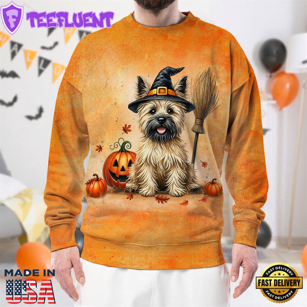 Cairn Terrier Dog In Spooky Autumn Halloween 3D Shirt