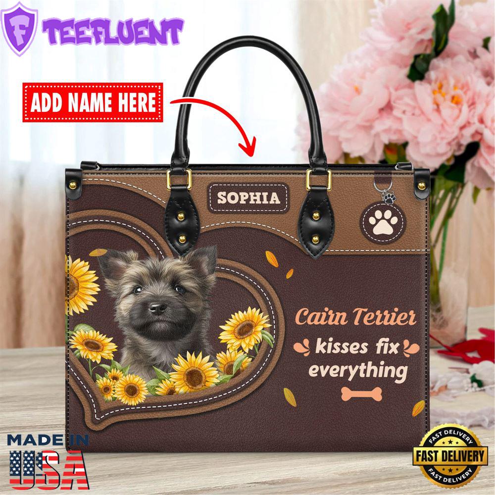 Cairn Terrier Dog Kisses Fix Everything Leather Handbag