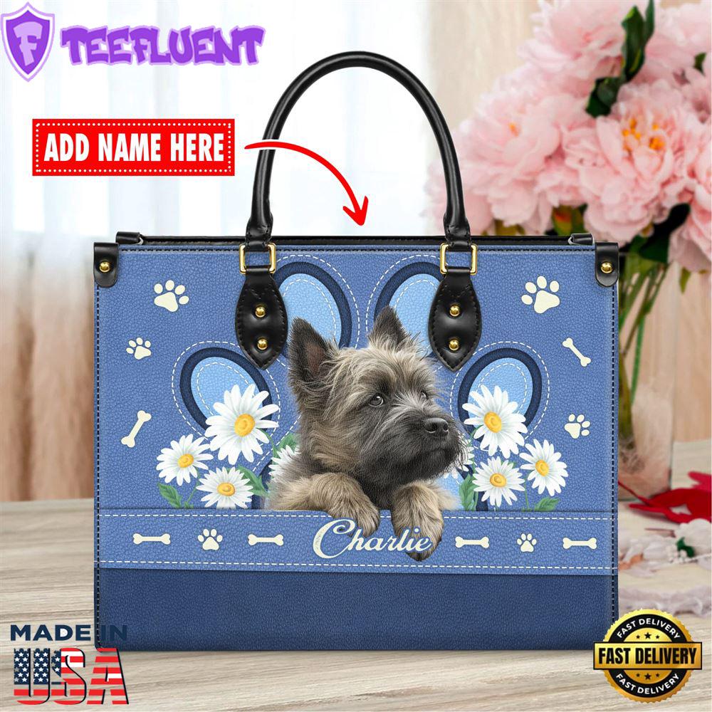 Cairn Terrier Dog Lover Leather Bag With Daisy Flowers