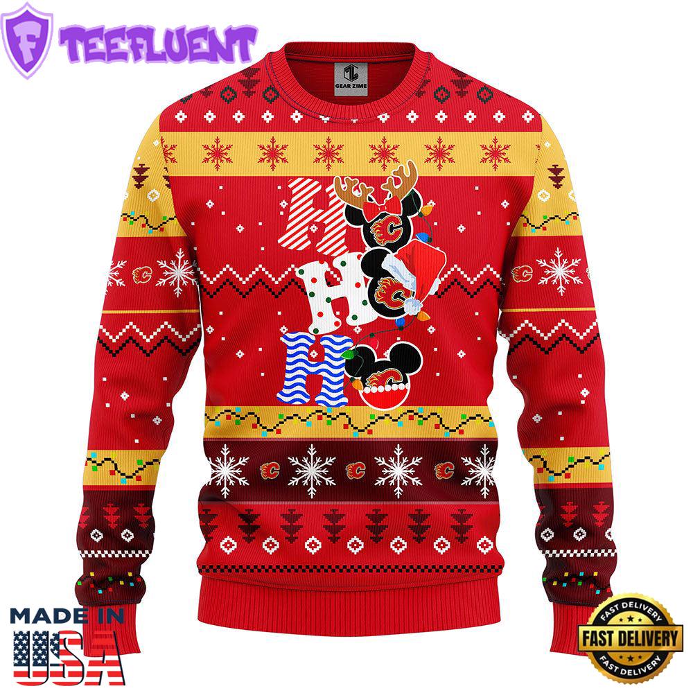 Calgary Flames Hohoho Mickey Christmas Ugly Sweater