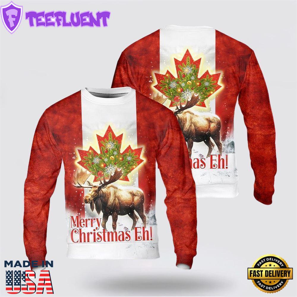 Canada Merry Christmas Eh Canada Moose Ugly Christmas Sweater