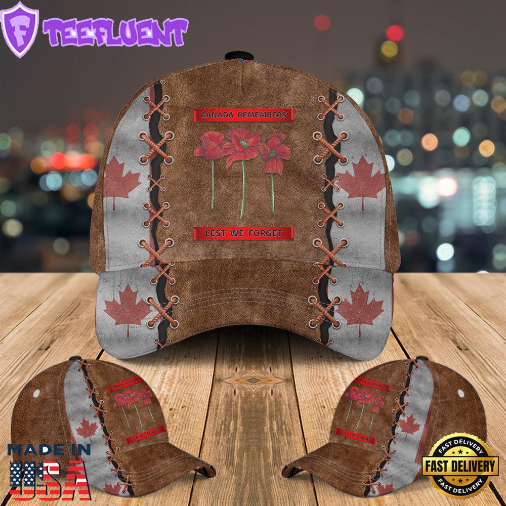 Canada Remembers Lest We Forget Poppy Baseball Cap