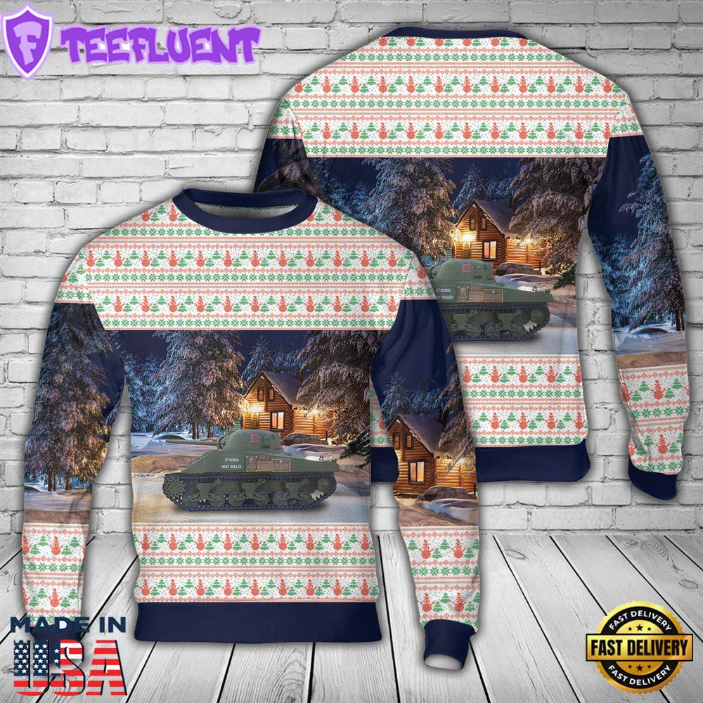 Canadian Army M4A2 Sherman tank Holy Roller Christmas Sweater