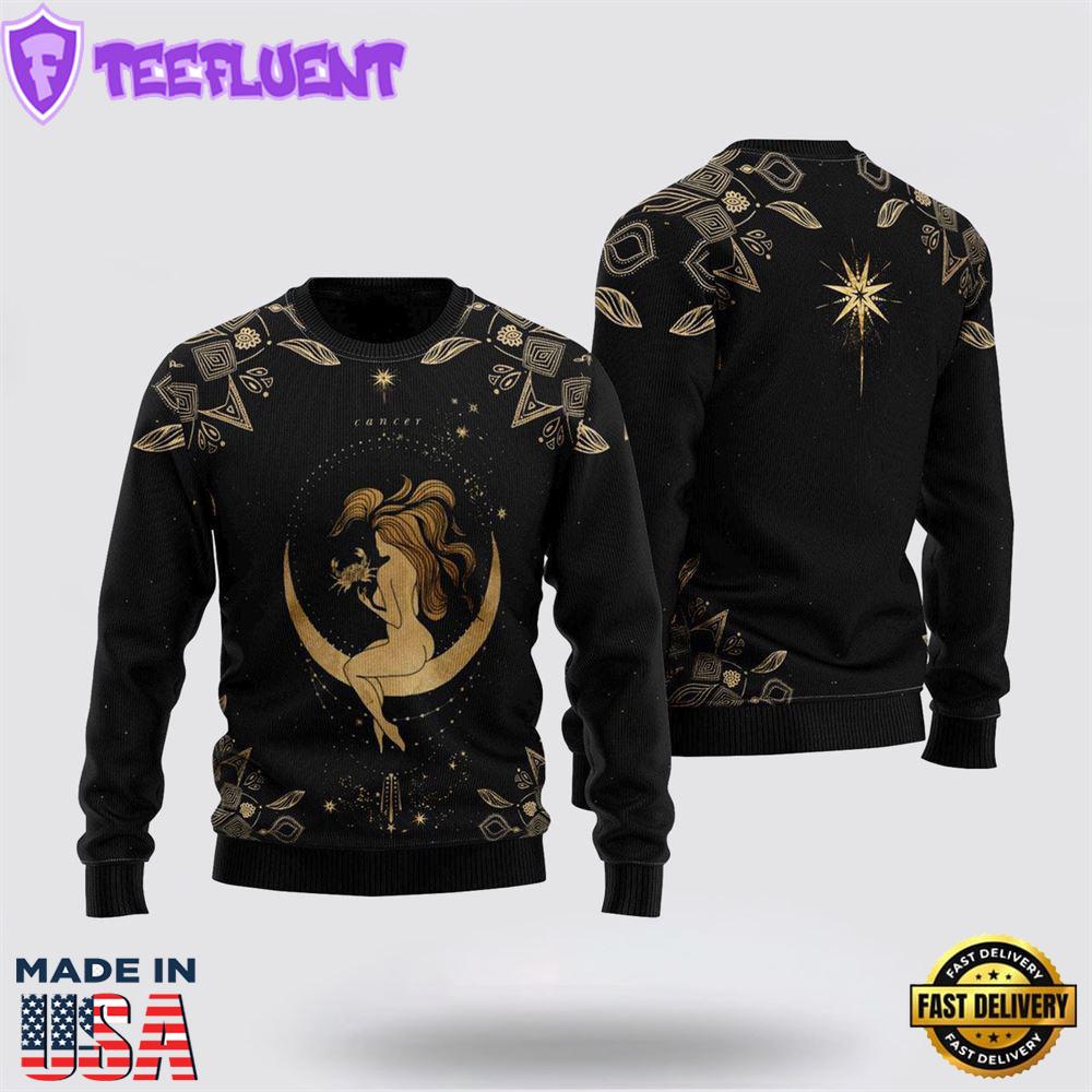 Cancer Golden Zodiac Ugly Christmas Sweater For Men And Women