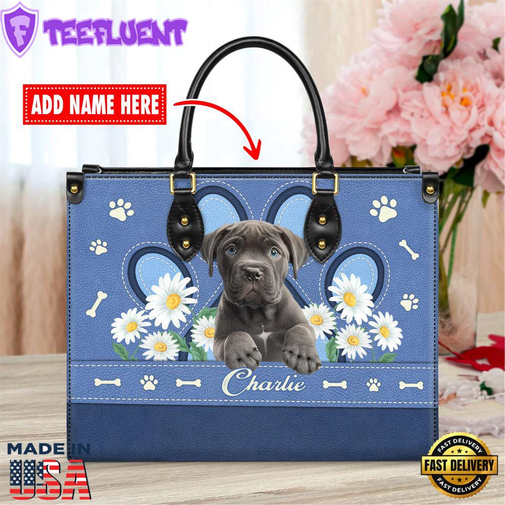 Cane Corso Dog Lover Leather Bag With Daisy Flowers
