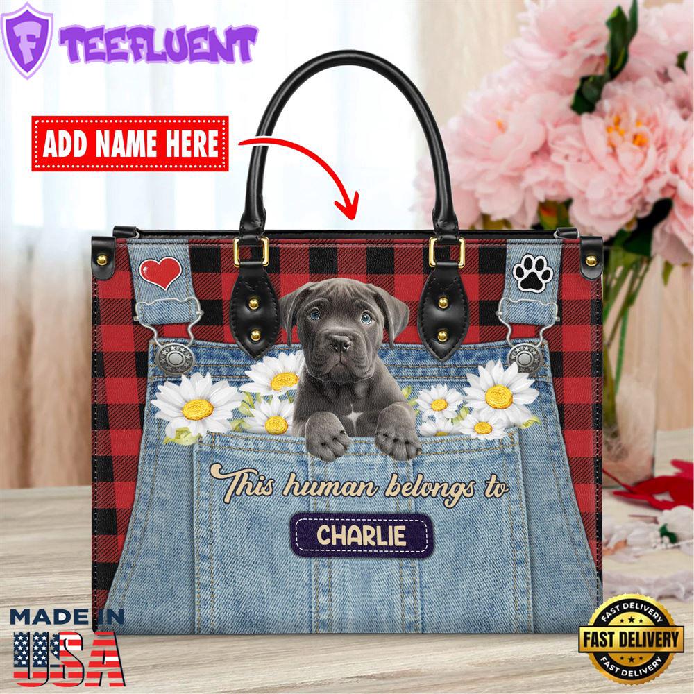 Cane Corso Dog This Human Belongs To Leather Handbag