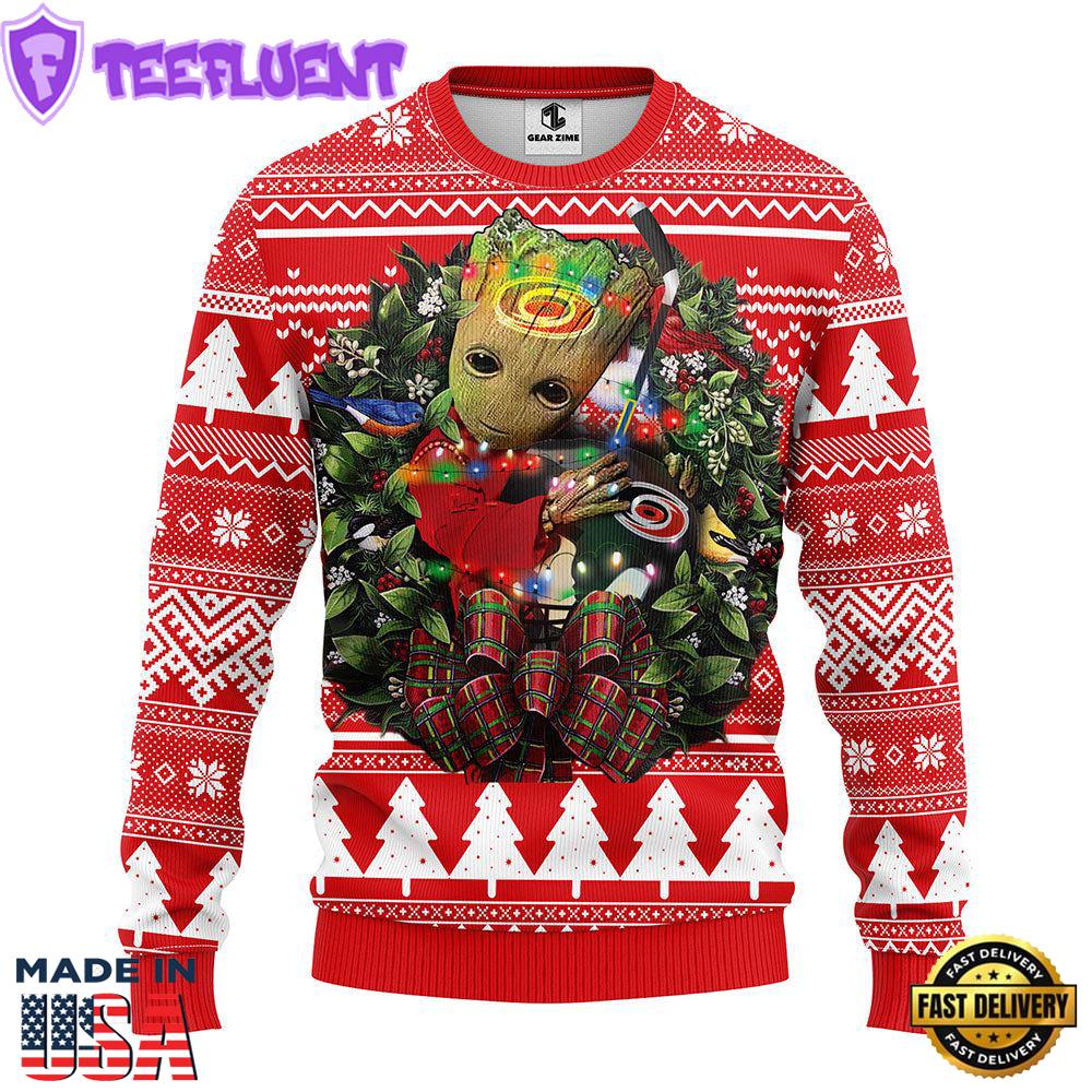 Carolina Hurricanes Groot Hug Christmas Ugly Sweater Sport For Fan