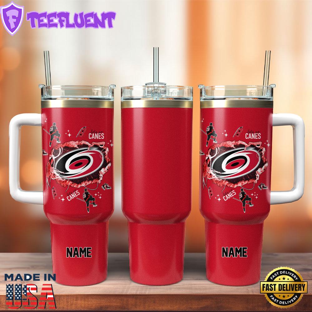 Carolina Hurricanes Ice Hockey NHL Sport Custom Stanley Quencher 40oz Stainless Steel Tumbler With Handle