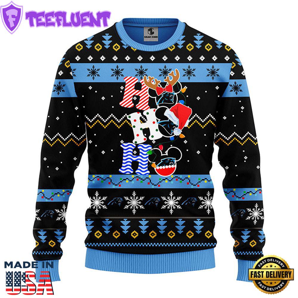Carolina Panthers HoHoHo Mickey Christmas Ugly Sweater