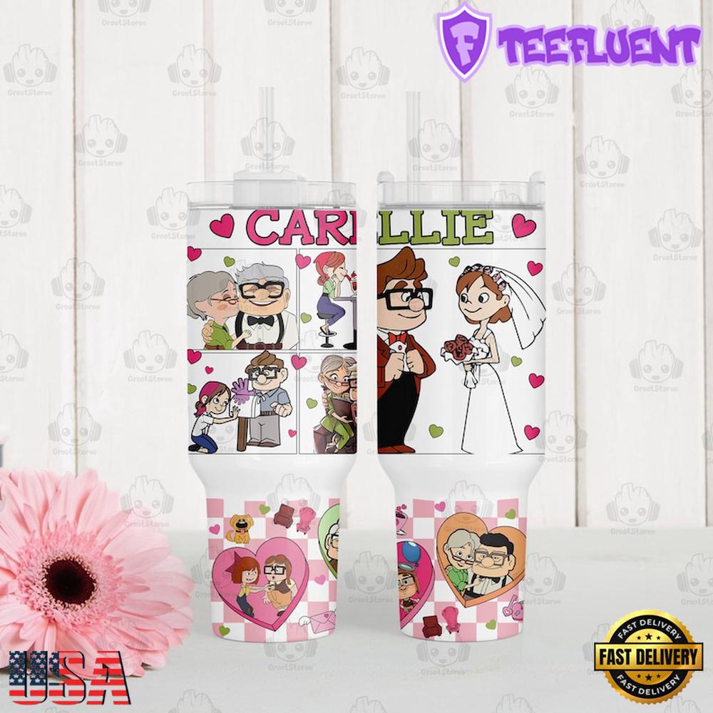 Cartoon Couple Valentine Stainless Steel Tumbler With Handle