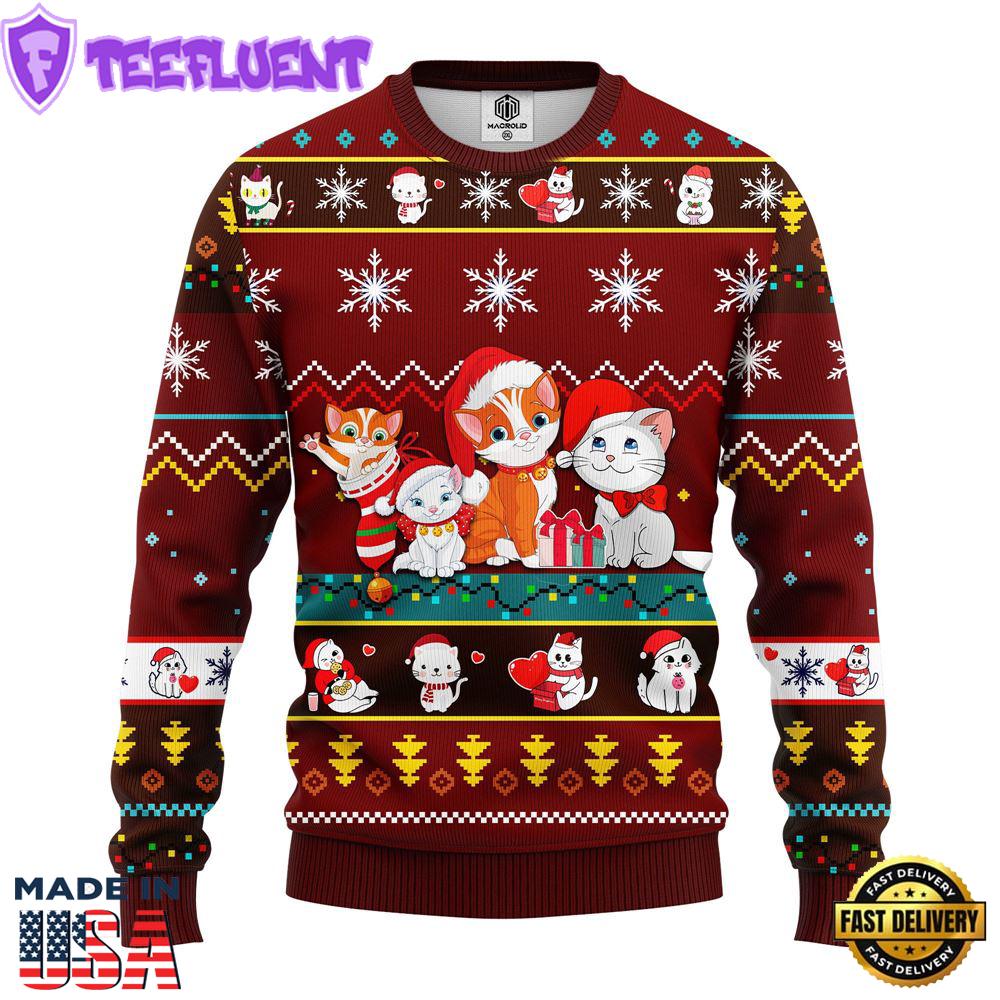 Cat Cartoon Cute Noel Mc Ugly Christmas Red Brown