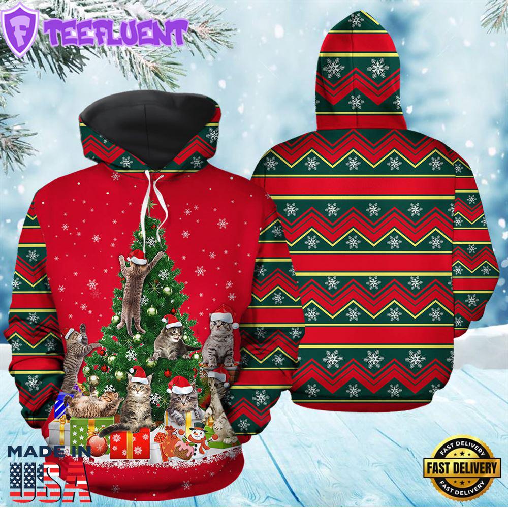 Cat Christmas Treechristmas Hoodie All Over Print
