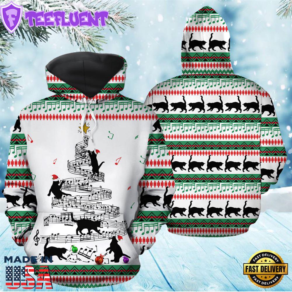 Cat Music Christmas Hoodie All Over Print