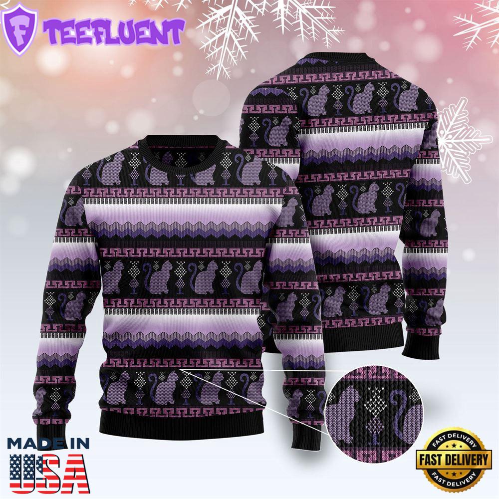 Cat Purple Pattern Ugly Christmas Sweater