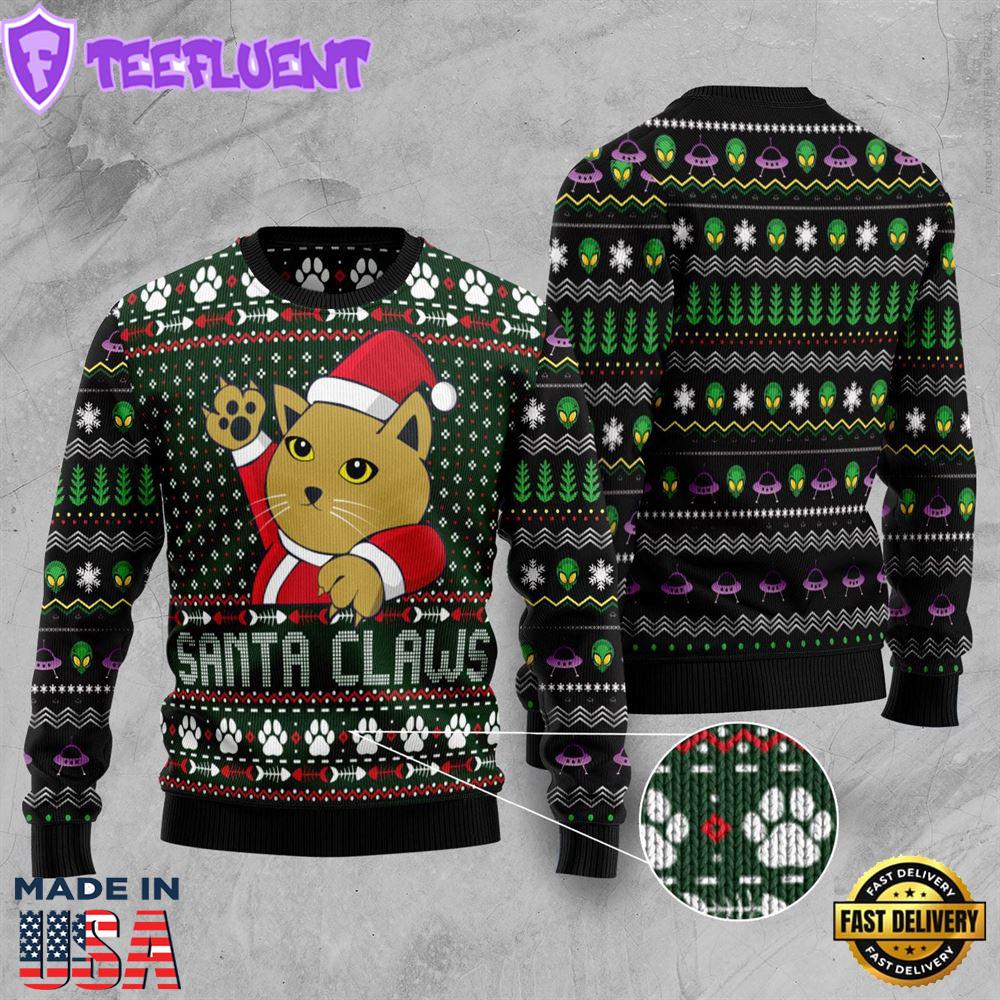 Cat Santa Jaws Ugly Christmas Sweater