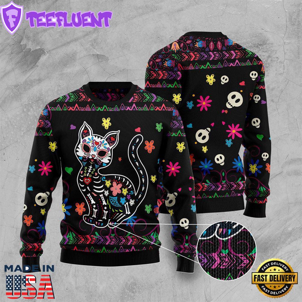 Cat Sugar Skull Ugly Christmas Sweater
