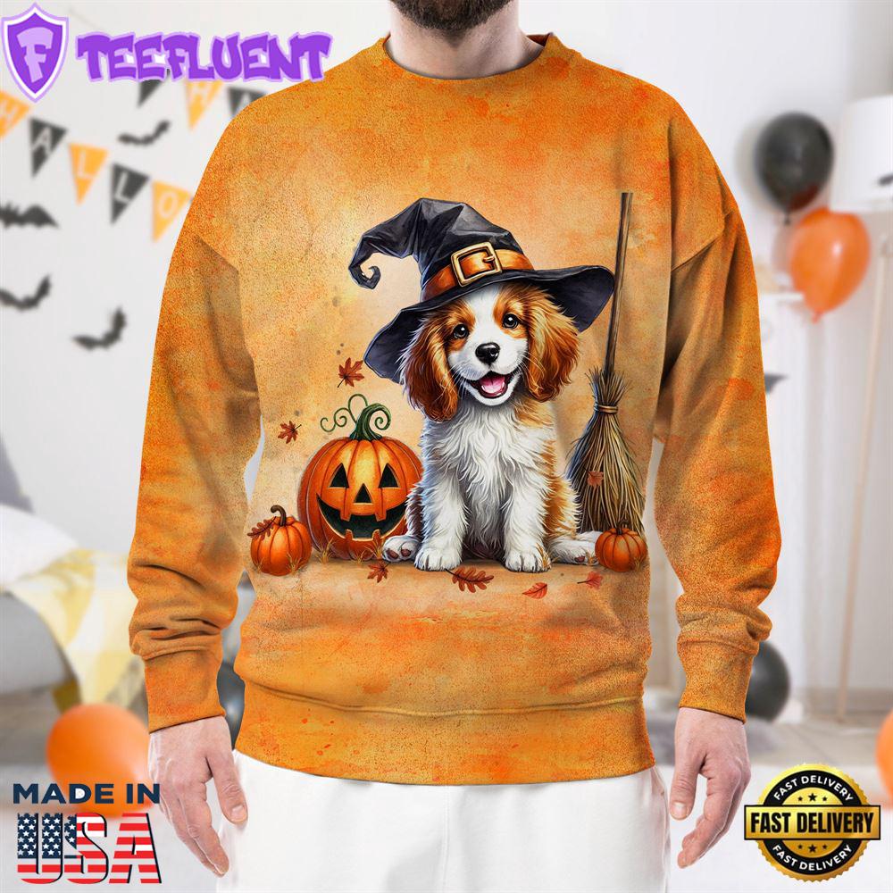 Cavalier King Charles Spaniel Dog In Spooky Autumn Halloween 3D Shirt